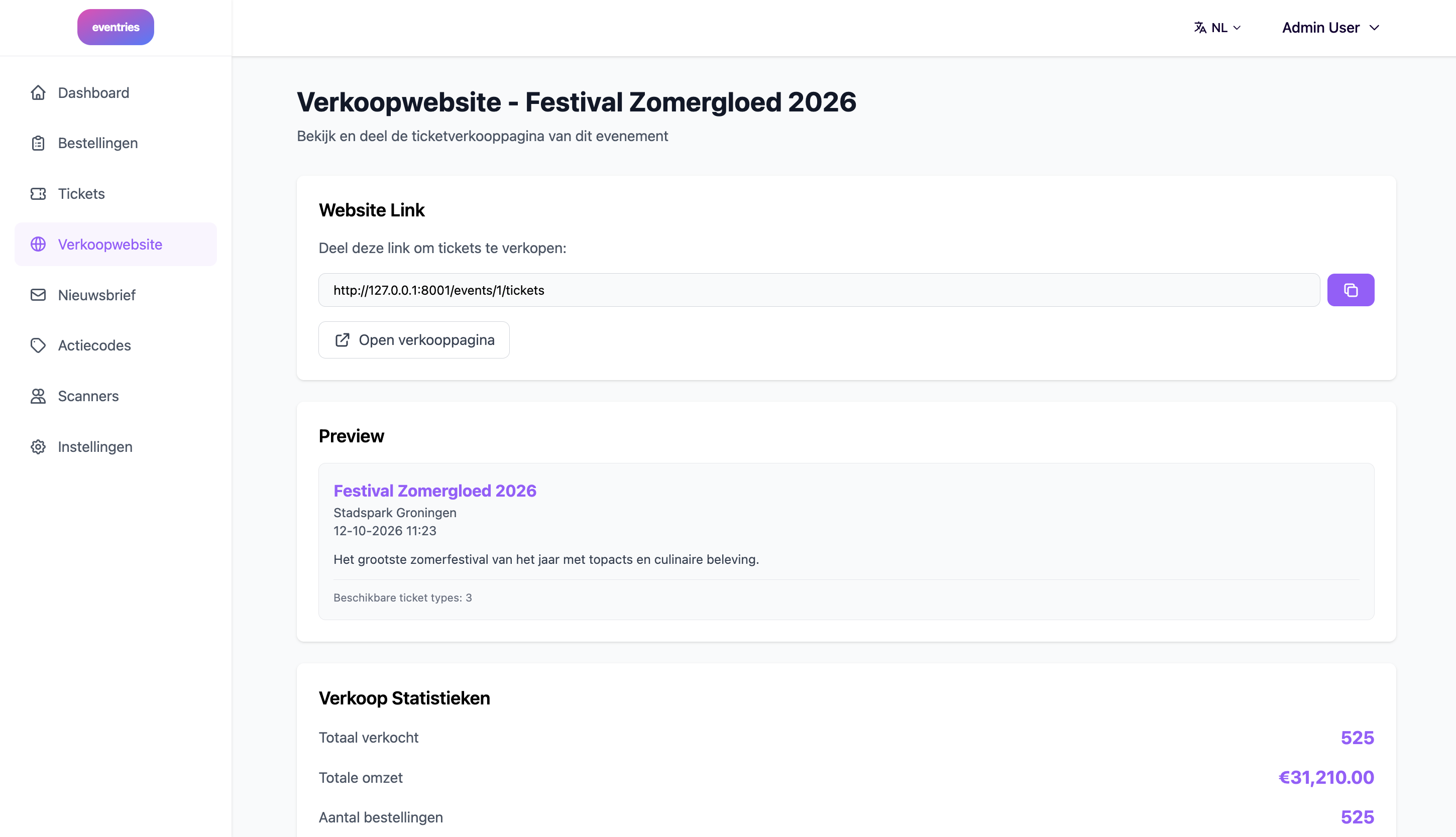 Verkoopsite in eigen stijl
